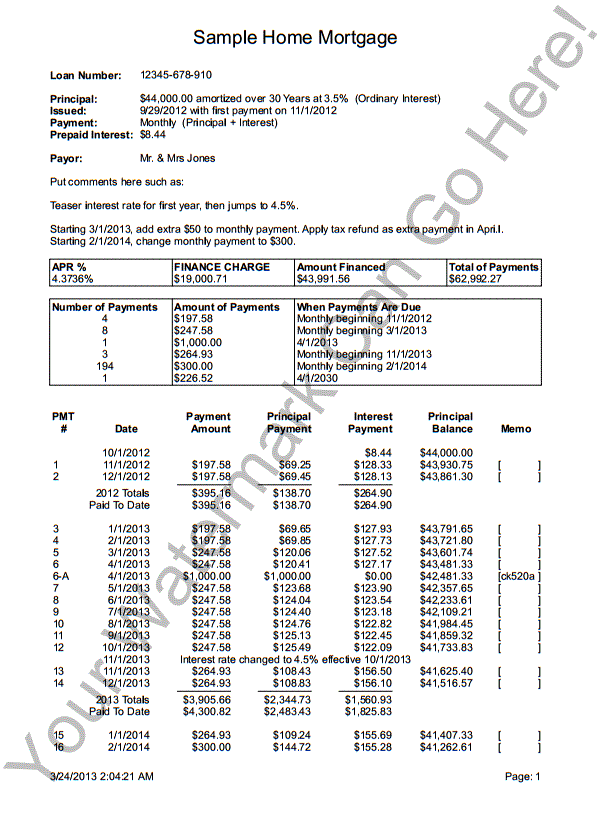 Sample Loan Amortization Report also called Loan Amortization Schedule